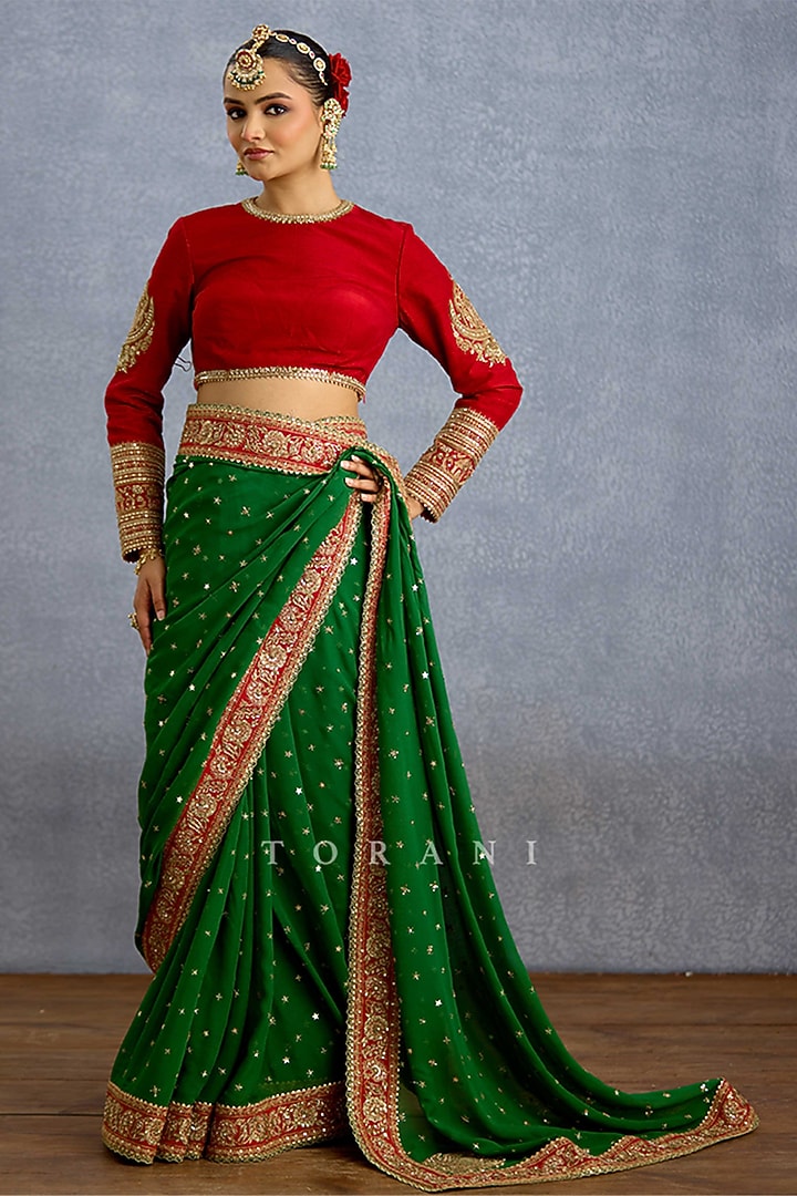 Green Georgette Embroidered Reception Saree by TORANI at Pernia's Pop Up Shop