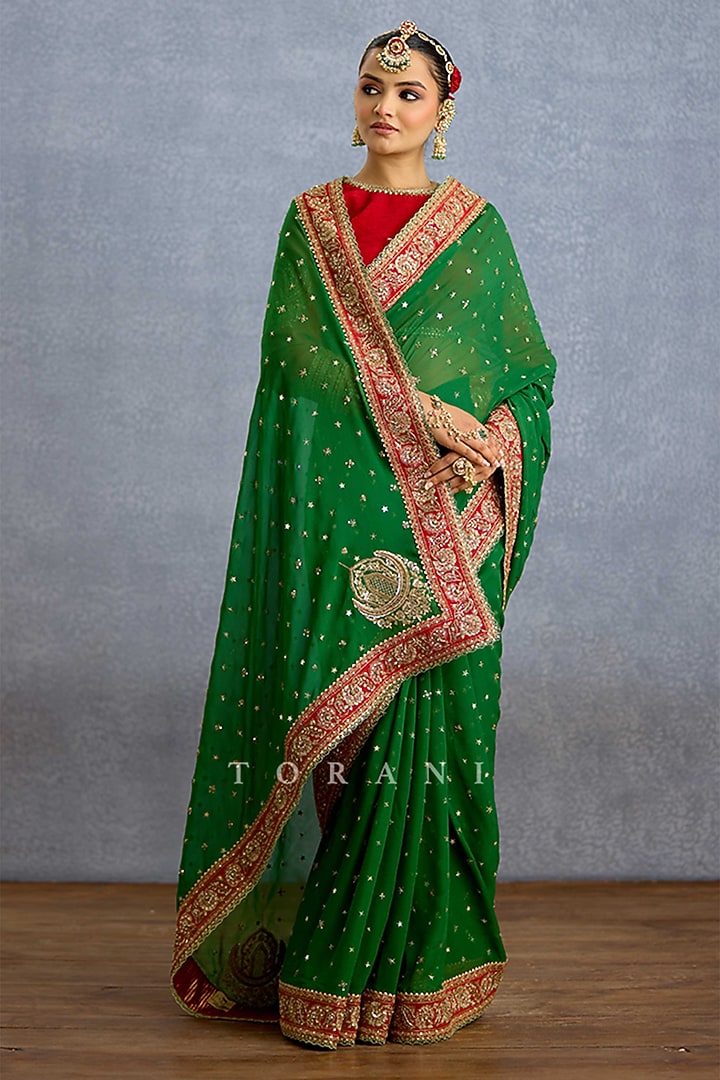 Green Georgette Embroidered Reception Saree by TORANI at Pernia's Pop Up Shop