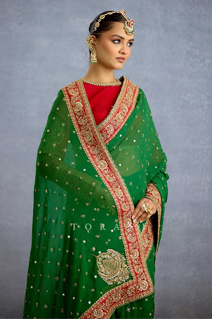 Green Georgette Embroidered Reception Saree by TORANI at Pernia's Pop Up Shop