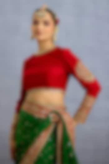 Red Jeni Silk Embroidered Blouse by TORANI at Pernia's Pop Up Shop
