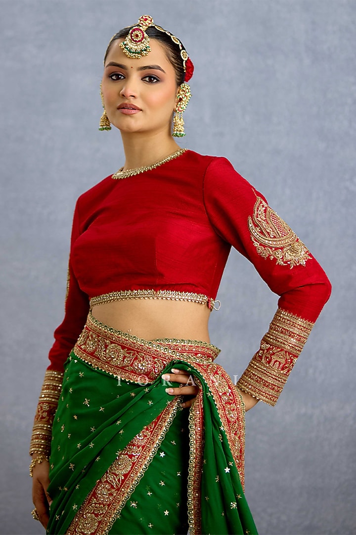 Red Jeni Silk Embroidered Blouse by TORANI at Pernia's Pop Up Shop