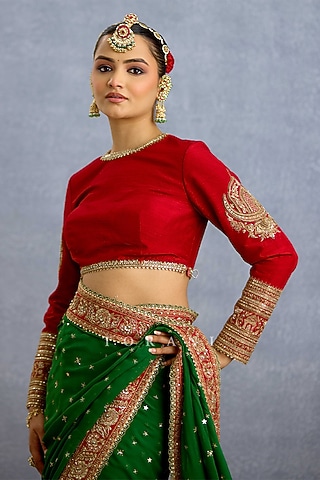 Red Jeni Silk Embroidered Blouse by TORANI