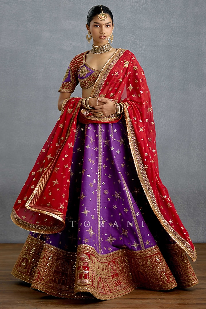 Purple Silk Embroidered Bridal Lehenga Set by TORANI at Pernia's Pop Up Shop
