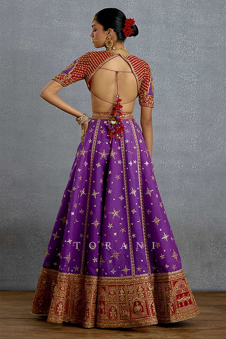 Purple Silk Embroidered Bridal Lehenga Set by TORANI at Pernia's Pop Up Shop