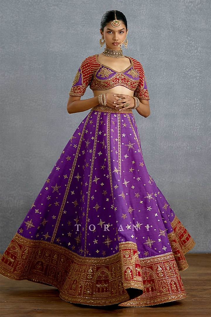 Purple Silk Embroidered Bridal Lehenga Set by TORANI at Pernia's Pop Up Shop