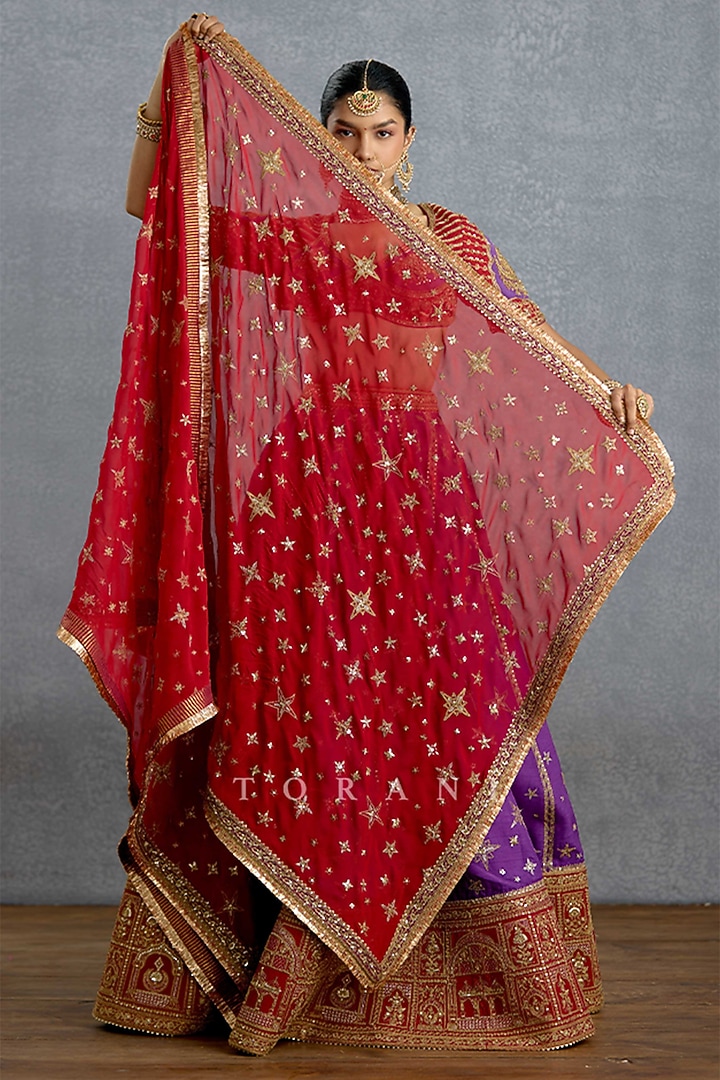 Purple Silk Embroidered Bridal Lehenga Set by TORANI at Pernia's Pop Up Shop