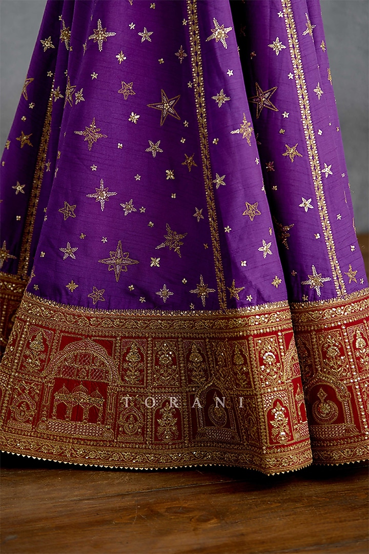 Purple Silk Embroidered Bridal Lehenga Set by TORANI at Pernia's Pop Up Shop
