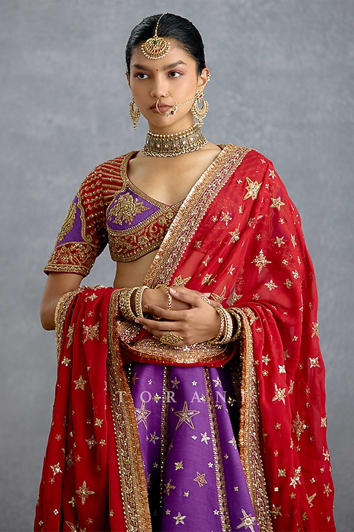 Purple Silk Embroidered Bridal Lehenga Set by TORANI at Pernia's Pop Up Shop