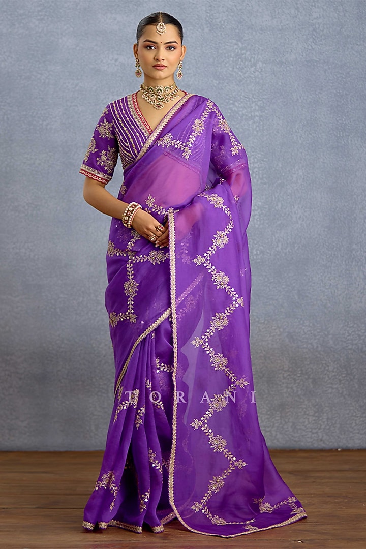 Purple Organza Embroidered Reception Saree by TORANI at Pernia's Pop Up Shop
