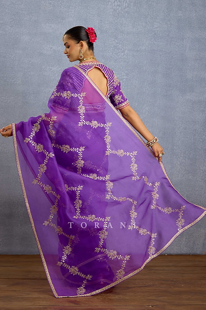 Purple Organza Embroidered Reception Saree by TORANI at Pernia's Pop Up Shop