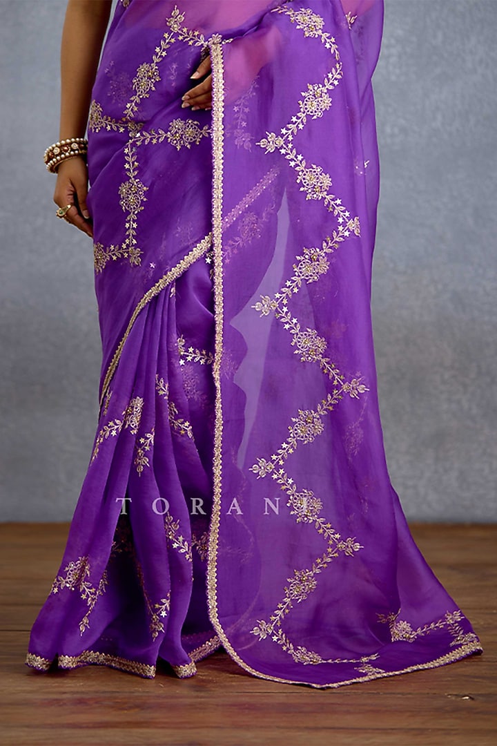 Purple Organza Embroidered Reception Saree by TORANI at Pernia's Pop Up Shop
