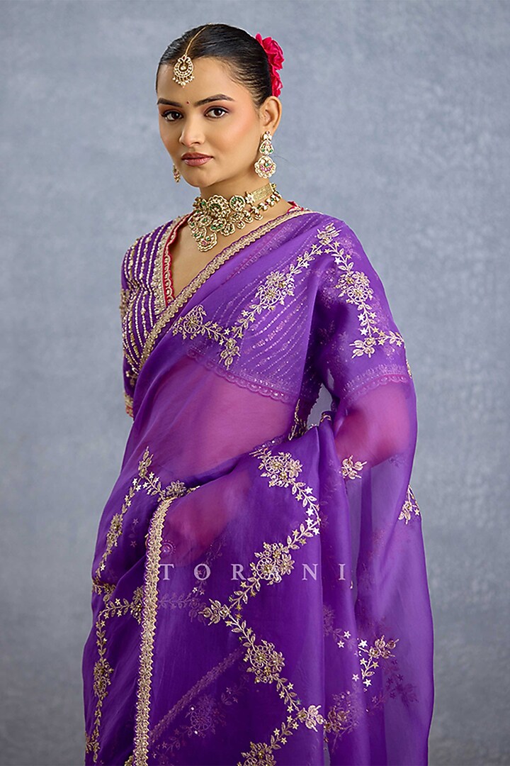 Purple Organza Embroidered Reception Saree by TORANI at Pernia's Pop Up Shop