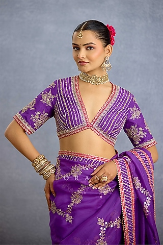 Purple Jeni Silk Embroidered Blouse by TORANI