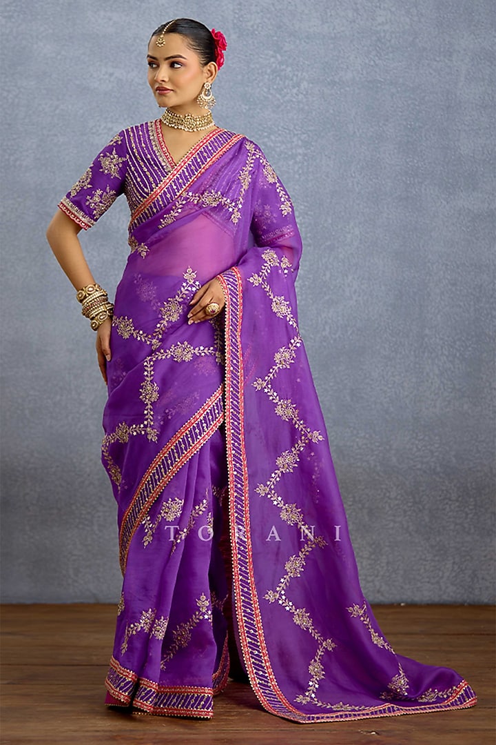 Purple Organza Embroidered Reception Saree by TORANI at Pernia's Pop Up Shop