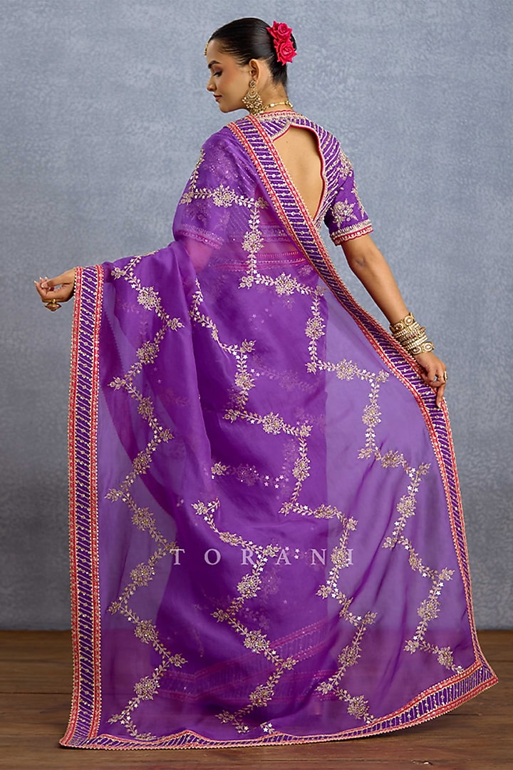 Purple Organza Embroidered Reception Saree by TORANI at Pernia's Pop Up Shop