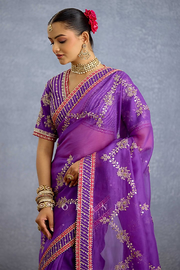 Purple Organza Embroidered Reception Saree by TORANI at Pernia's Pop Up Shop