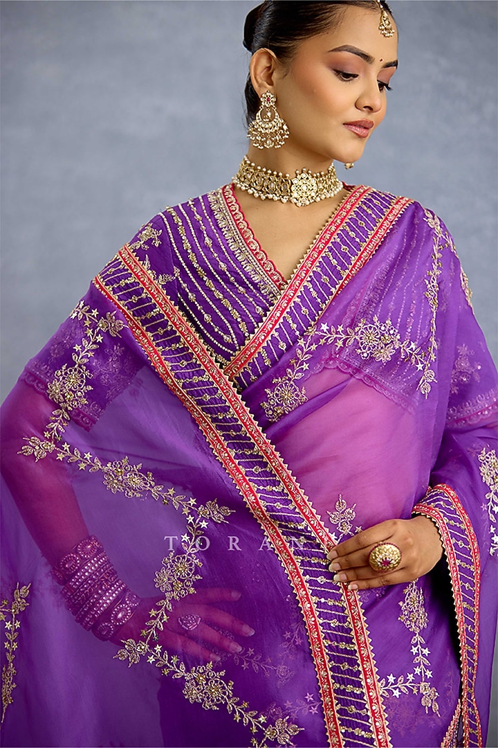 Purple Organza Embroidered Reception Saree by TORANI at Pernia's Pop Up Shop