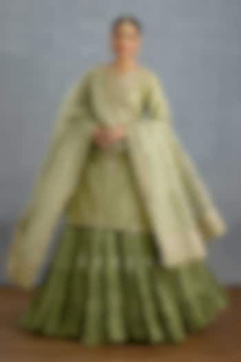 Pista Green Silk & Organza Skirt Set by TORANI at Pernia's Pop Up Shop