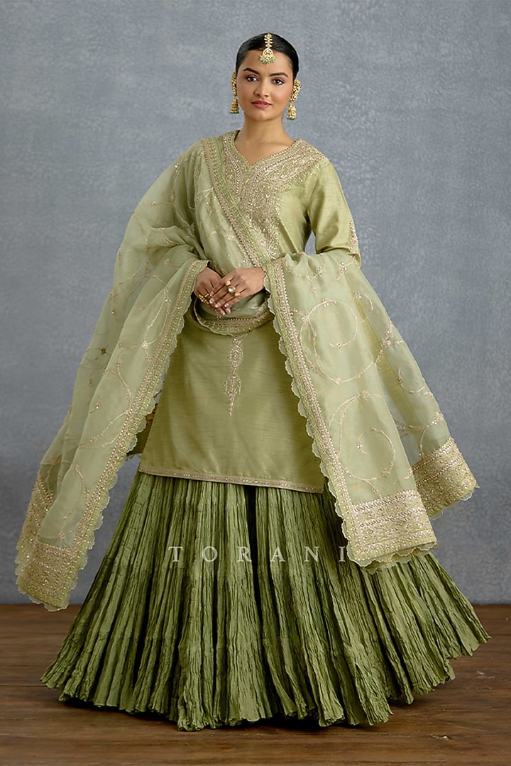 Pista Green Silk & Organza Skirt Set by TORANI at Pernia's Pop Up Shop