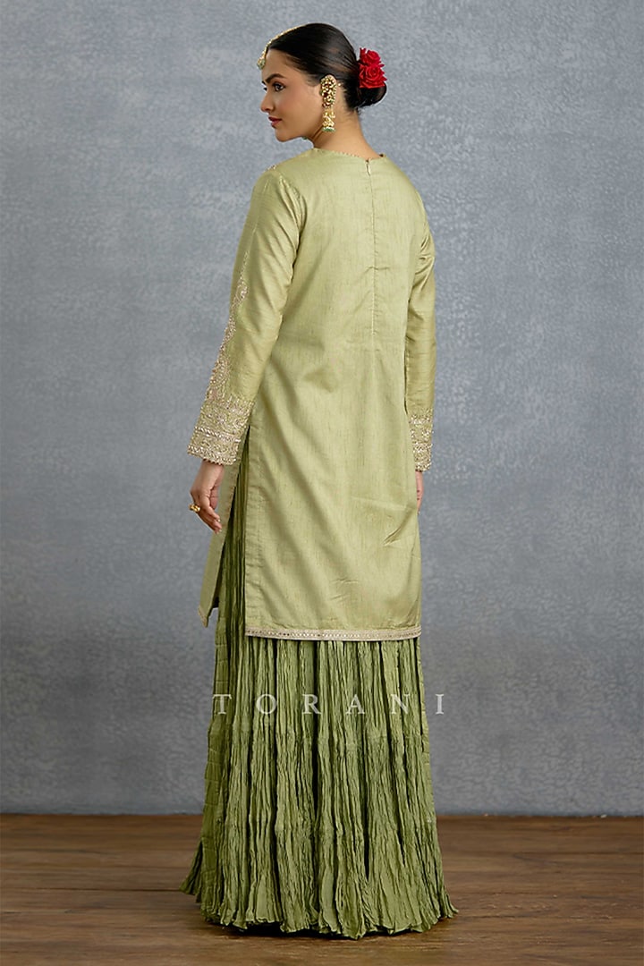 Pista Green Silk & Organza Skirt Set by TORANI at Pernia's Pop Up Shop