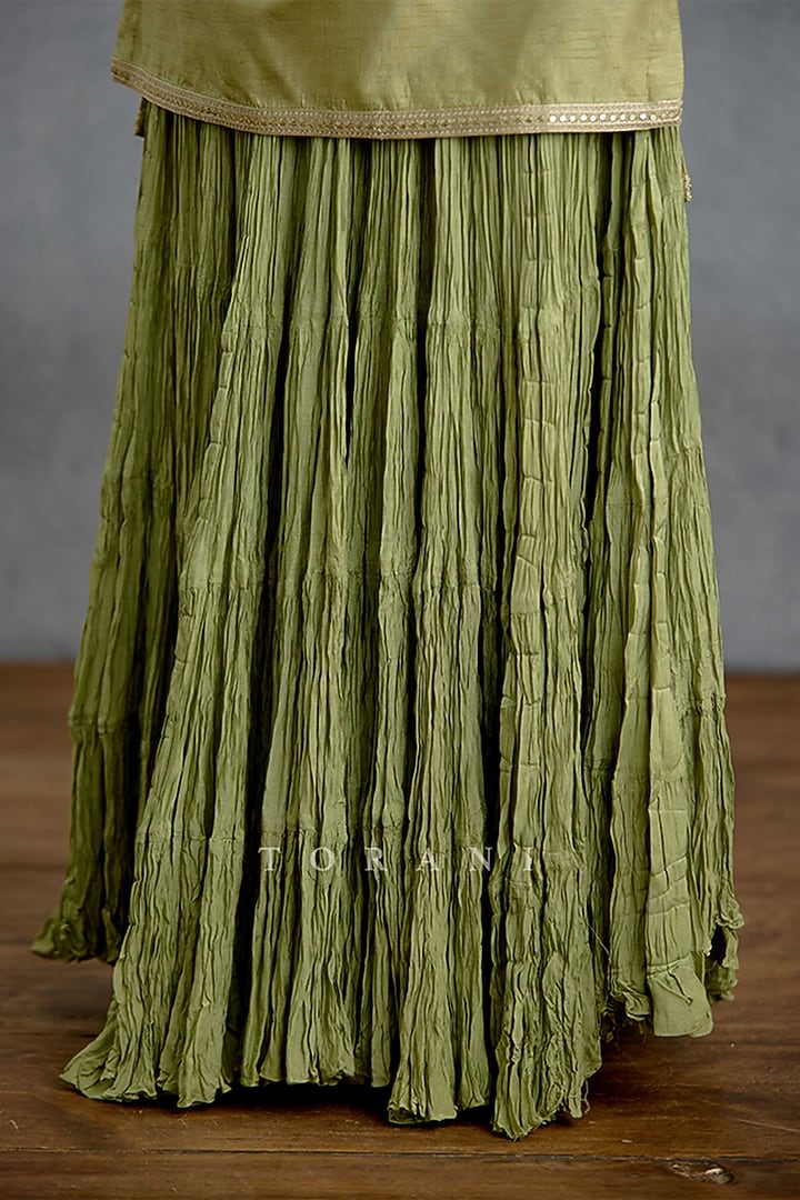 Pista Green Silk & Organza Skirt Set by TORANI at Pernia's Pop Up Shop
