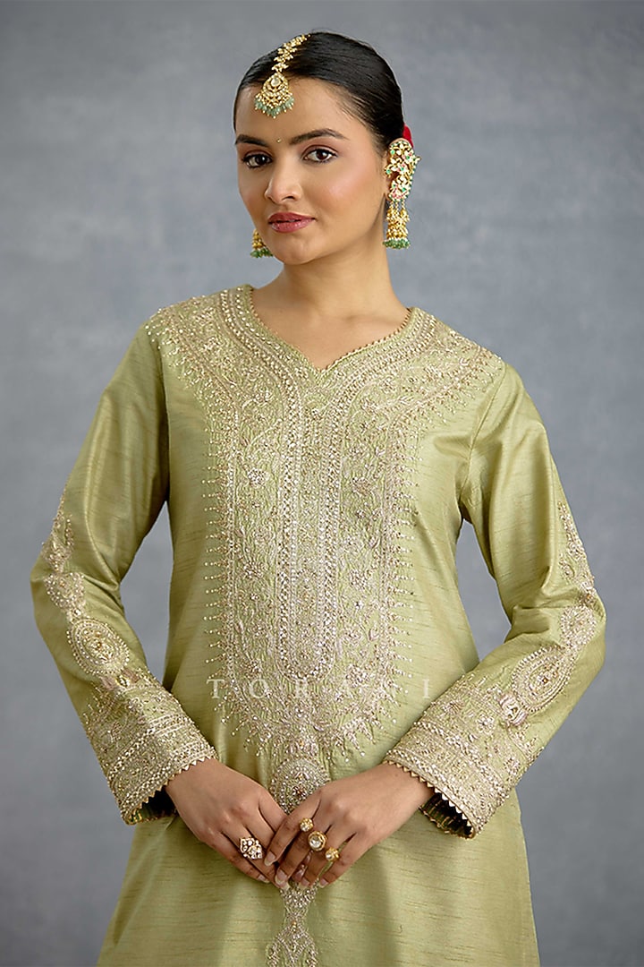 Pista Green Silk & Organza Skirt Set by TORANI at Pernia's Pop Up Shop