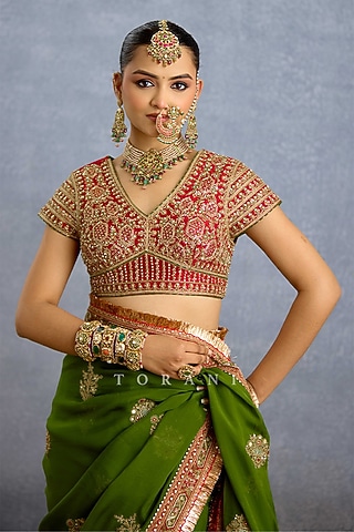 Red Jeni Silk Embroidered Blouse by TORANI