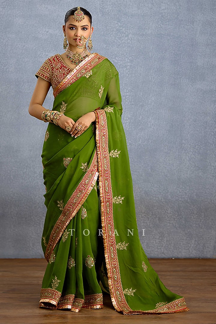Green Organza Embroidered Reception Saree by TORANI at Pernia's Pop Up Shop