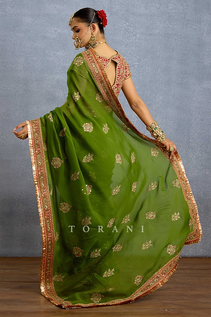 Green Organza Embroidered Reception Saree by TORANI at Pernia's Pop Up Shop