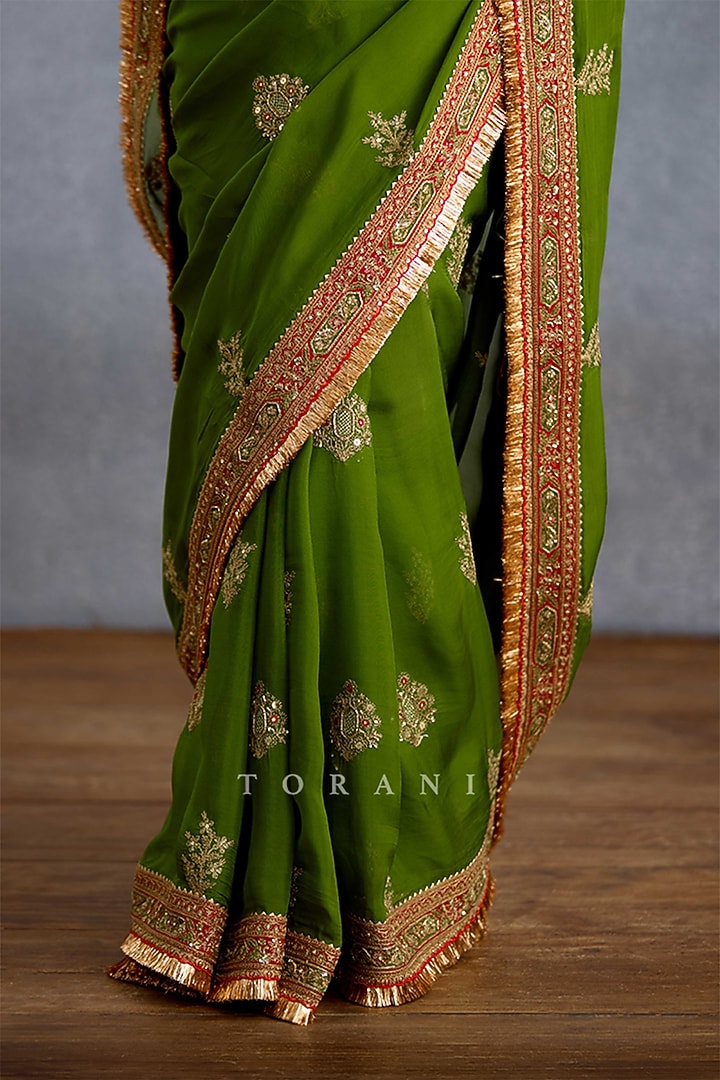 Green Organza Embroidered Reception Saree by TORANI at Pernia's Pop Up Shop