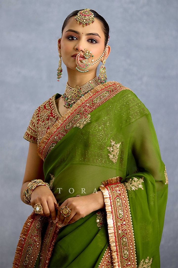 Green Organza Embroidered Reception Saree by TORANI at Pernia's Pop Up Shop