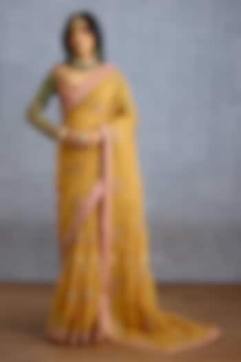 Yellow Organza Embroidered Reception Saree by TORANI at Pernia's Pop Up Shop