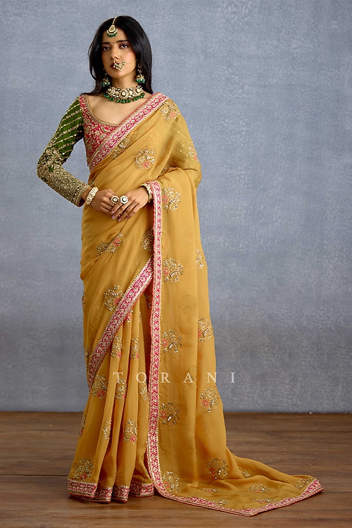Yellow Organza Embroidered Reception Saree by TORANI at Pernia's Pop Up Shop