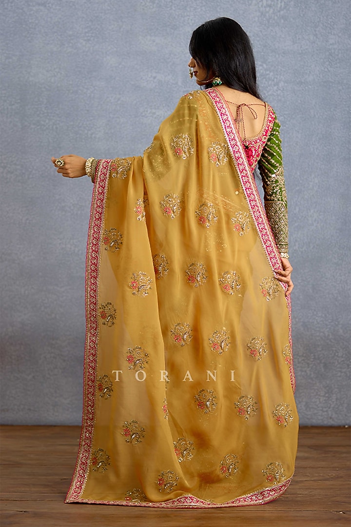 Yellow Organza Embroidered Reception Saree by TORANI at Pernia's Pop Up Shop