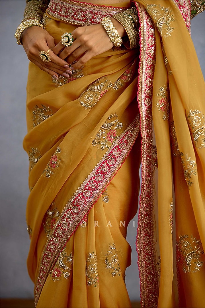 Yellow Organza Embroidered Reception Saree by TORANI at Pernia's Pop Up Shop