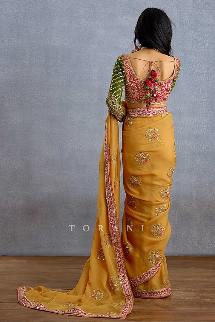 Green & Pink Jeni Silk Embroidered Blouse by TORANI at Pernia's Pop Up Shop