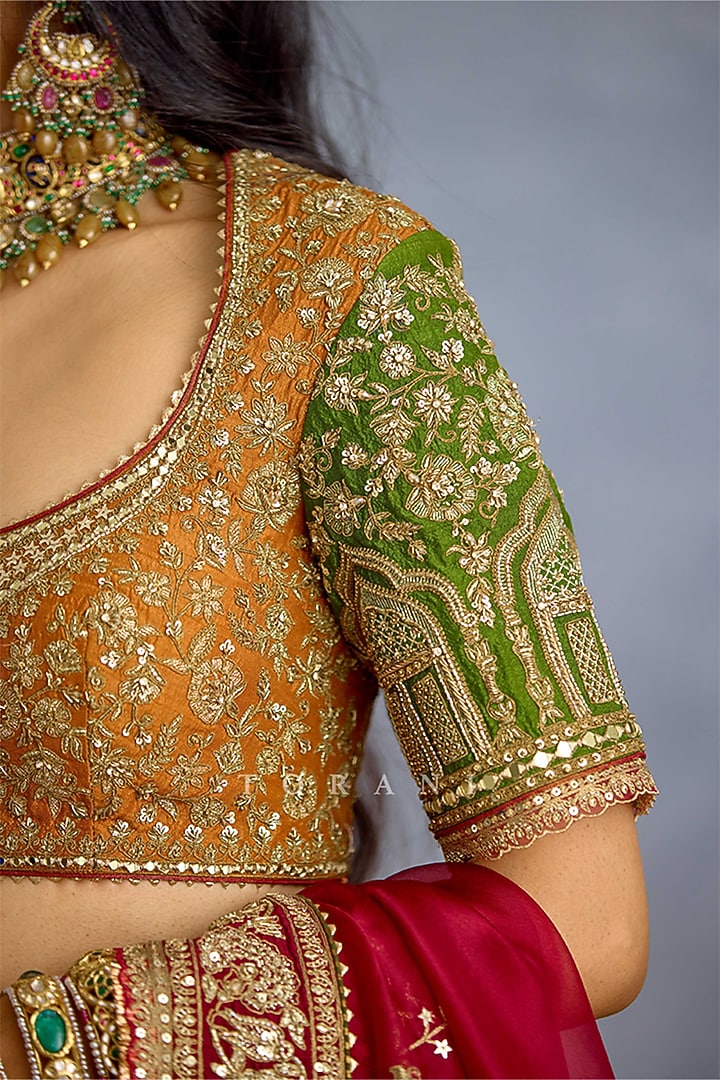 Green & Pink Jeni Silk Embroidered Blouse by TORANI at Pernia's Pop Up Shop