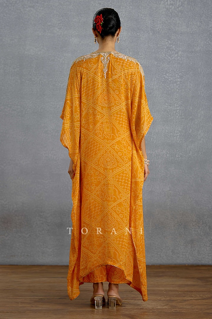 Yellow Georgette Embroidered Kaftan Set by TORANI at Pernia's Pop Up Shop