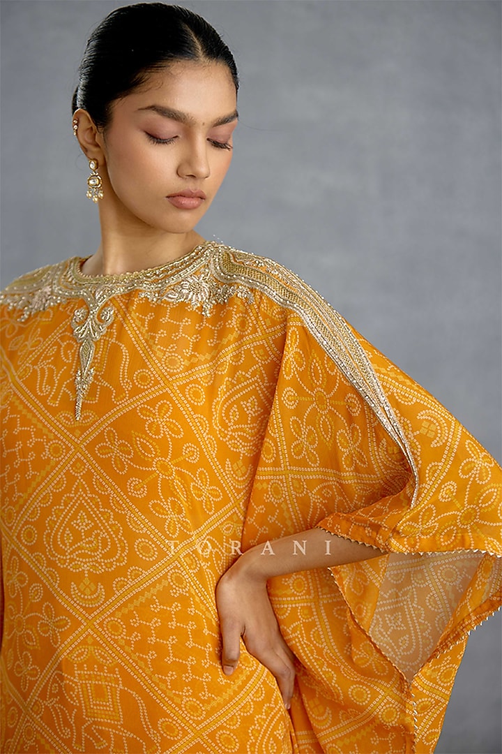 Yellow Georgette Embroidered Kaftan Set by TORANI at Pernia's Pop Up Shop