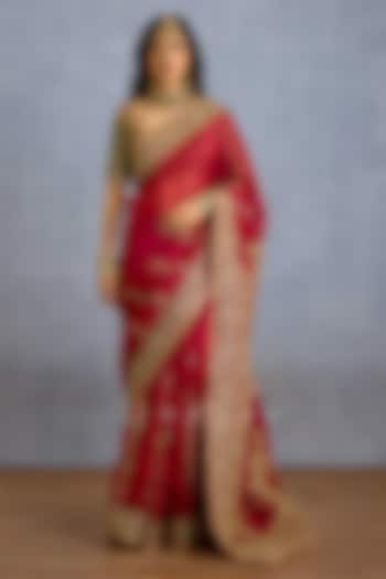 Maroon Silk Embroidered Bridal Saree by TORANI at Pernia's Pop Up Shop