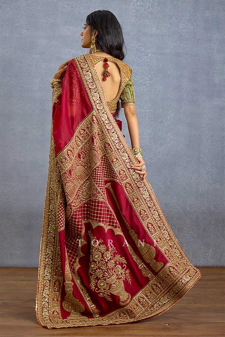 Maroon Silk Embroidered Bridal Saree by TORANI at Pernia's Pop Up Shop