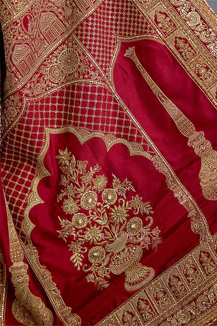 Maroon Silk Embroidered Bridal Saree by TORANI at Pernia's Pop Up Shop
