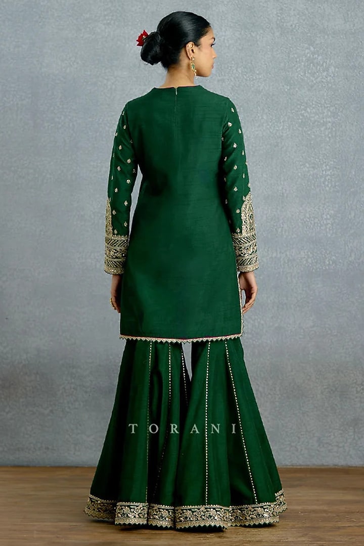 Green Jeni Silk Embroidered Wedding Sharara Set by TORANI at Pernia's Pop Up Shop