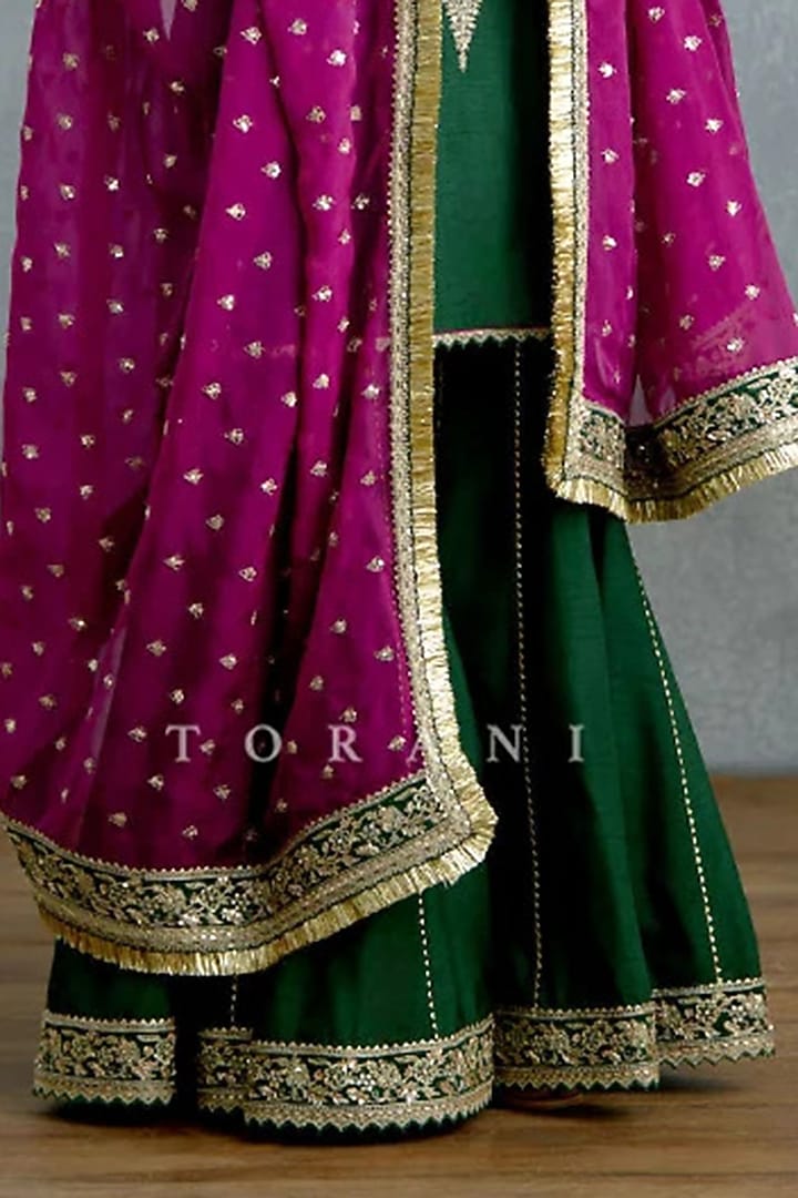 Green Jeni Silk Embroidered Wedding Sharara Set by TORANI at Pernia's Pop Up Shop