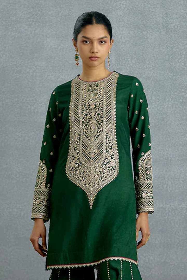 Green Jeni Silk Embroidered Wedding Sharara Set by TORANI at Pernia's Pop Up Shop