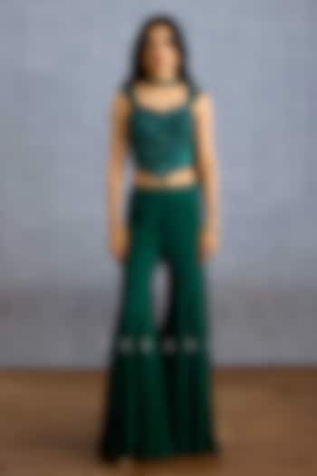 Green Net & Georgette Embroidered Co-Ord Set by TORANI at Pernia's Pop Up Shop
