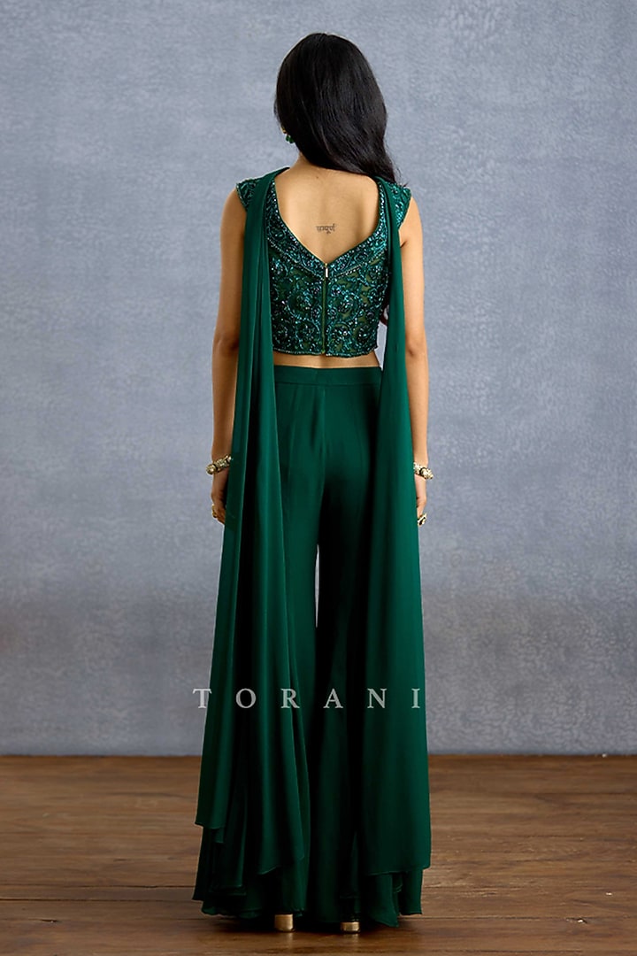 Green Net & Georgette Embroidered Co-Ord Set by TORANI at Pernia's Pop Up Shop