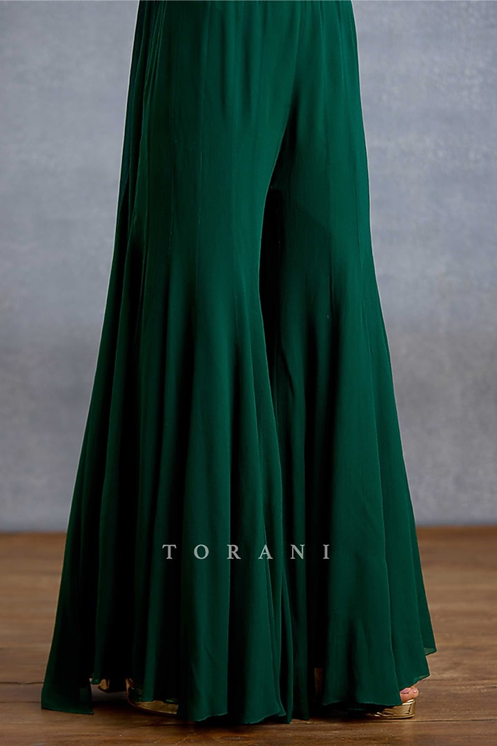Green Net & Georgette Embroidered Co-Ord Set by TORANI at Pernia's Pop Up Shop