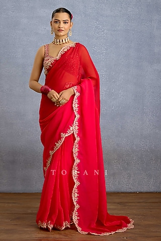 Hot Pink Silk Embroidered Blouse by TORANI