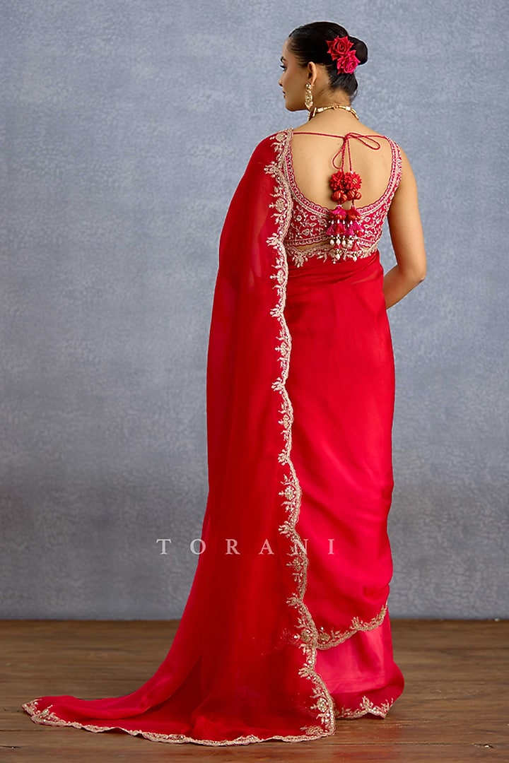 Hot Pink Silk Embroidered Blouse by TORANI at Pernia's Pop Up Shop